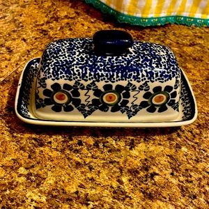 POLISH POTTERY BUTTER DISH #108 EUC